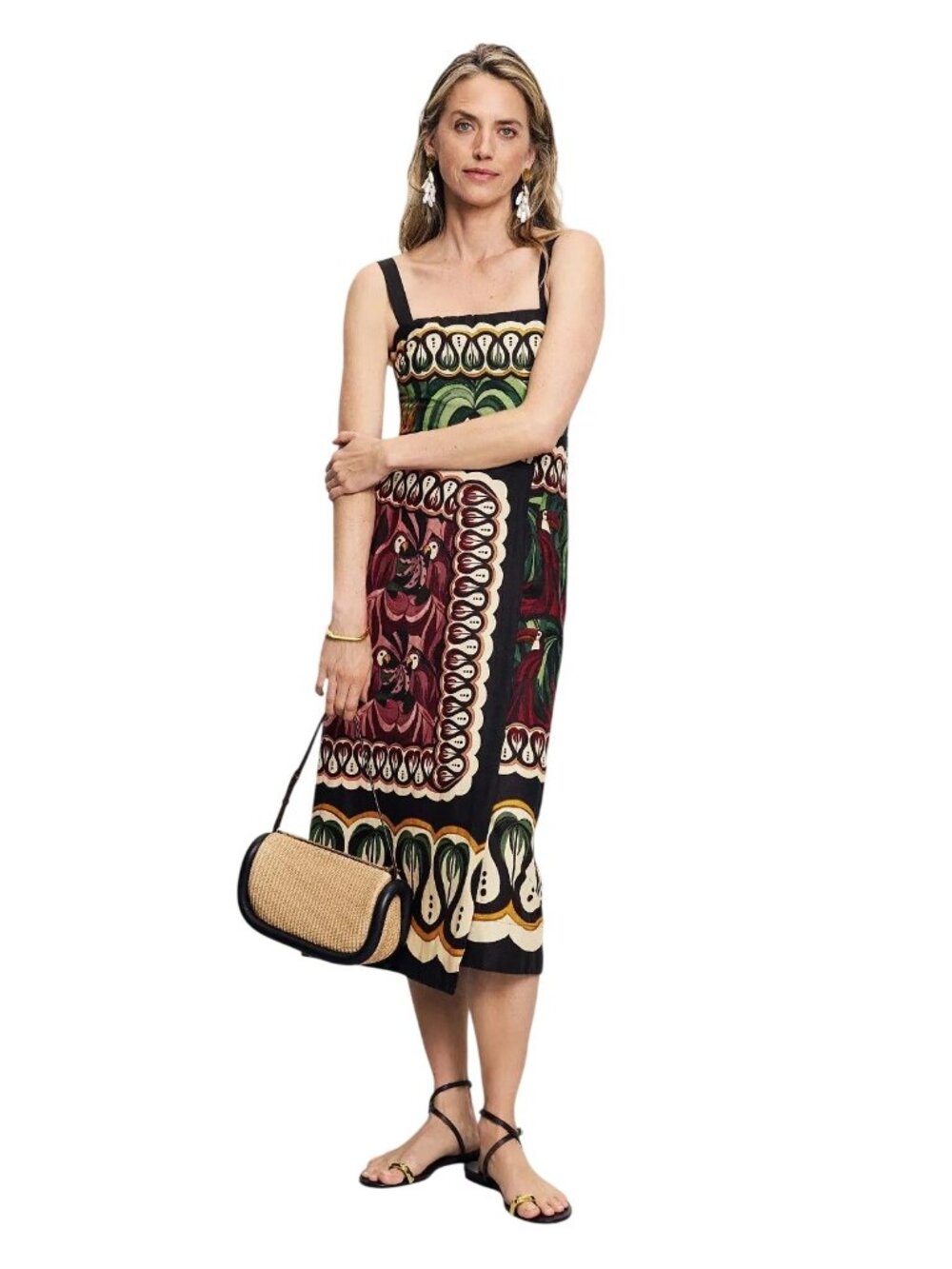 FARM Rio Coconut Tree Flow Scarf Dress in Black Womens Midi Linen